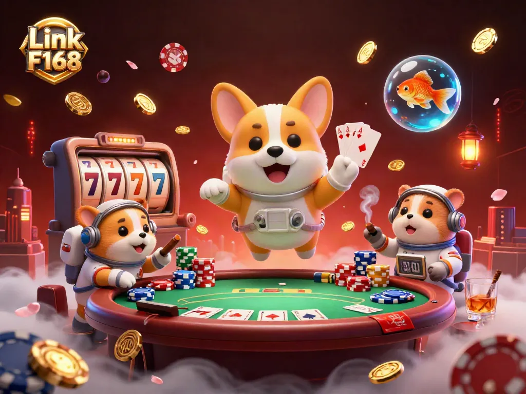 Experience exciting gameplay with Link F168 in a vibrant casino atmosphere featuring 3D characters and dynamic elements.
