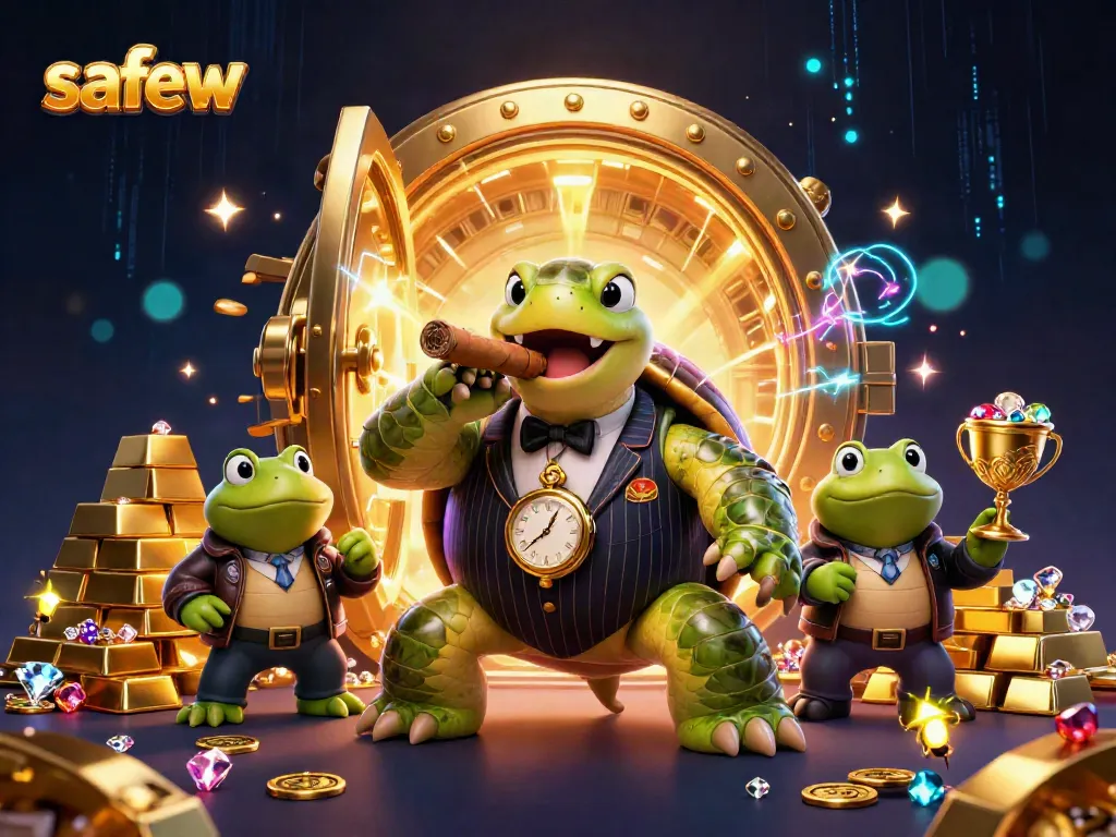 Experience secure gaming like never before with safew's vibrant casino-themed illustration.