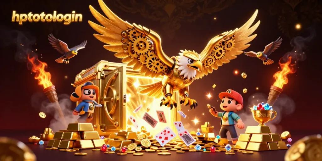 Experience thrilling wins with hptotologin, featuring a golden eagle and cascading cards.