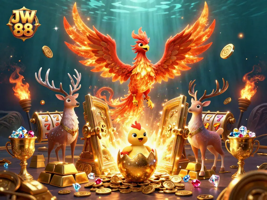 Engage with JW 88 as vibrant phoenix and treasures illuminate the dynamic casino scene.