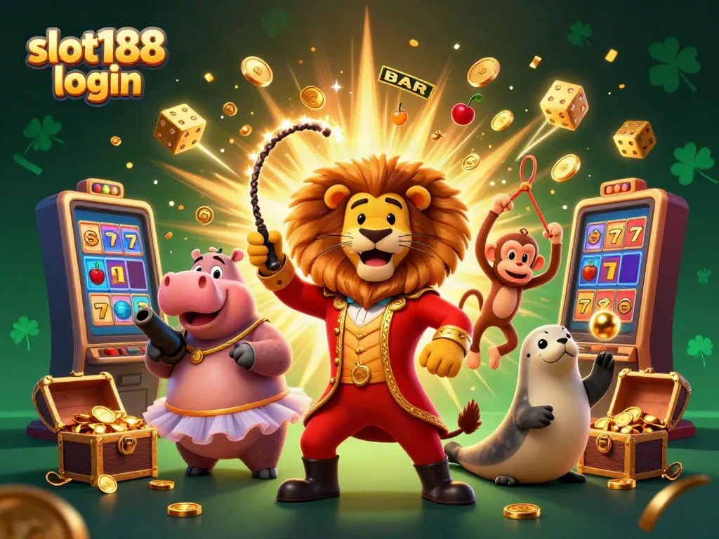 Akses slot188 login dengan karakter lucu dan elemen perjudian, meriah dan menarik.