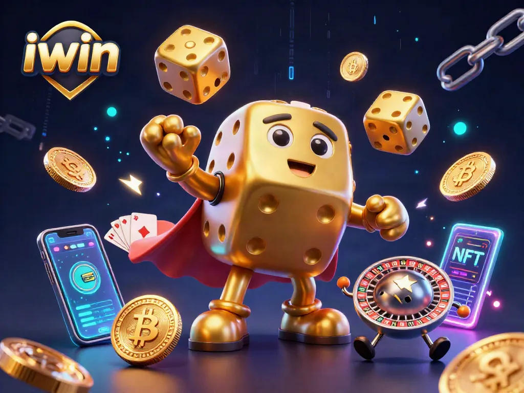 Engage with iwin's thrilling casino experience featuring vibrant gaming characters and crypto elements.
