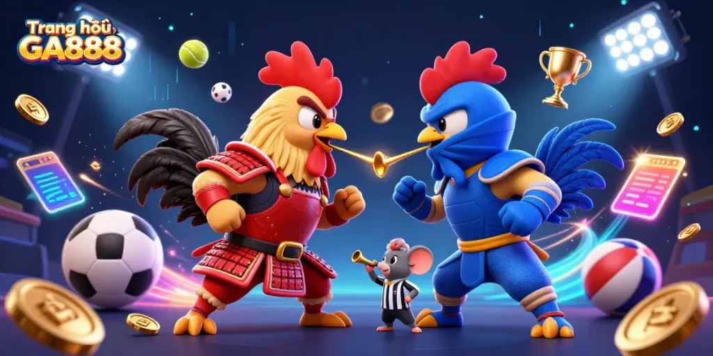 Engage in thrilling action with the courageous roosters at Trang chủ GA888 featuring an exciting cockfighting showdown.