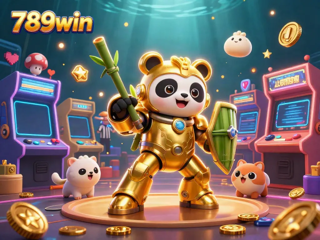 Experience the excitement of 789win with a vibrant casino scene featuring a mech-suit panda and colorful game elements.