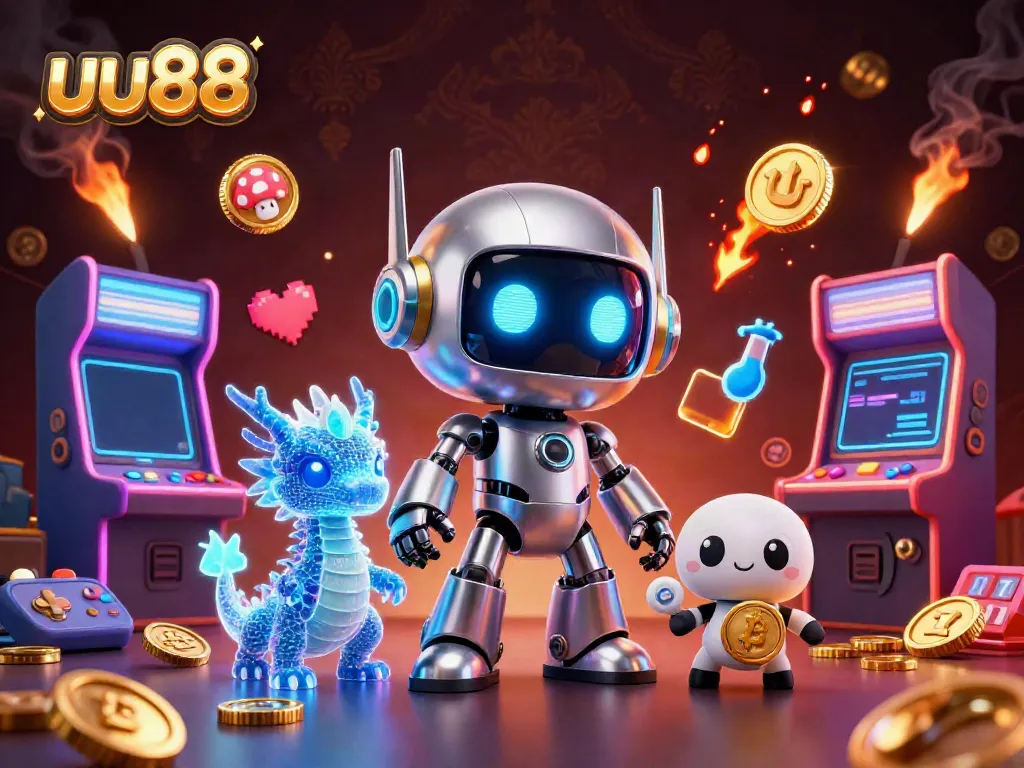 uu88 showcases dynamic gameplay with an engaging cyberpunk casino scene featuring robots and vibrant game elements.