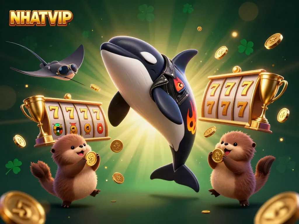 NHATVIP showcases playful sea creatures enjoying exciting slot games and rich rewards.