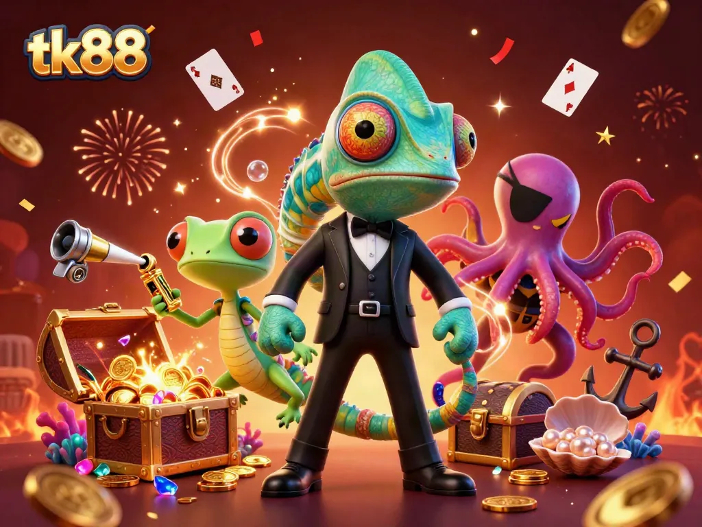 Engage in thrilling gameplay at tk88 with vibrant 3D characters and casino elements enhancing the action.