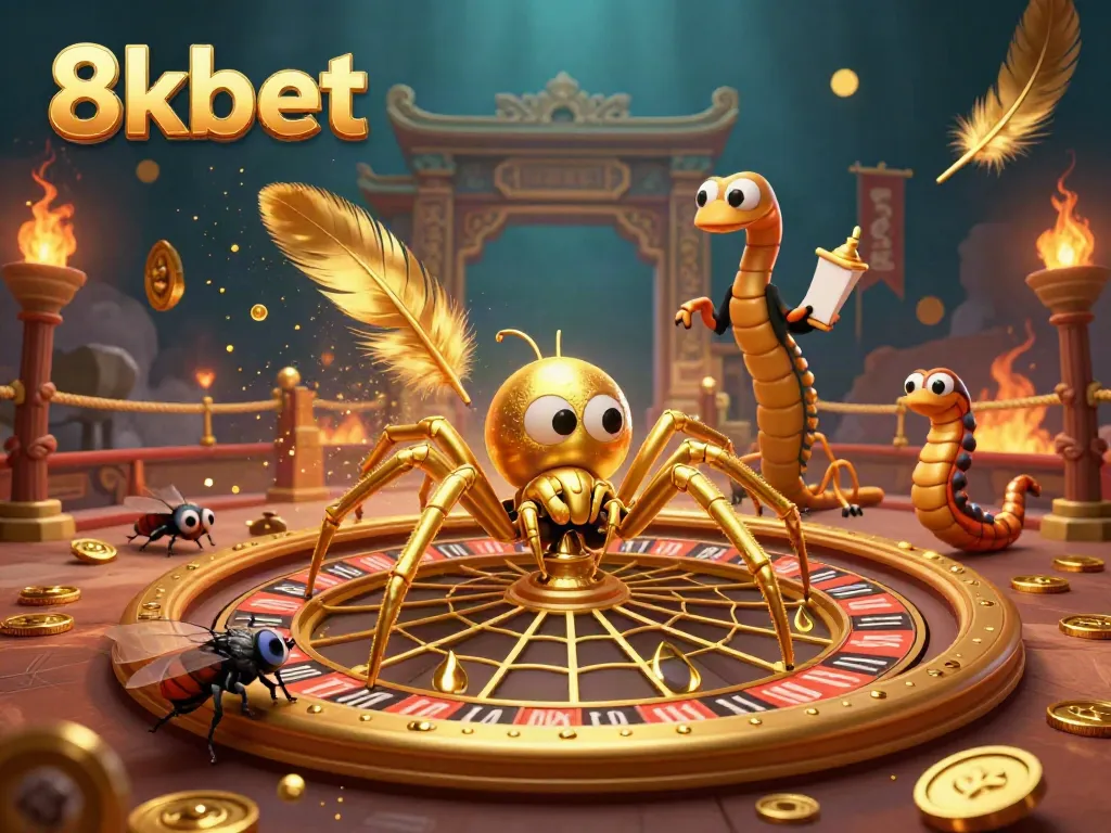 Experience thrilling bets at 8kbet with a magical roulette wheel environment featuring vibrant game elements.