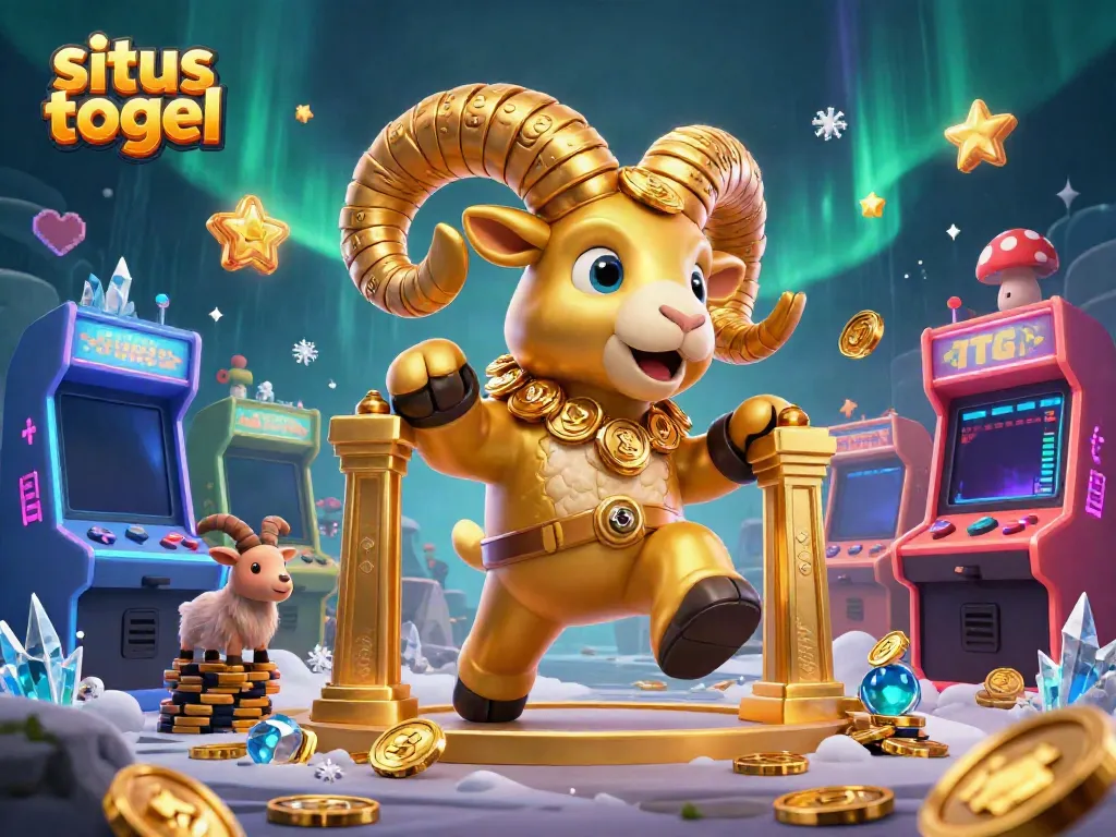 Discover the exciting realm of situs togel with a golden ram charging through a vibrant casino scene.
