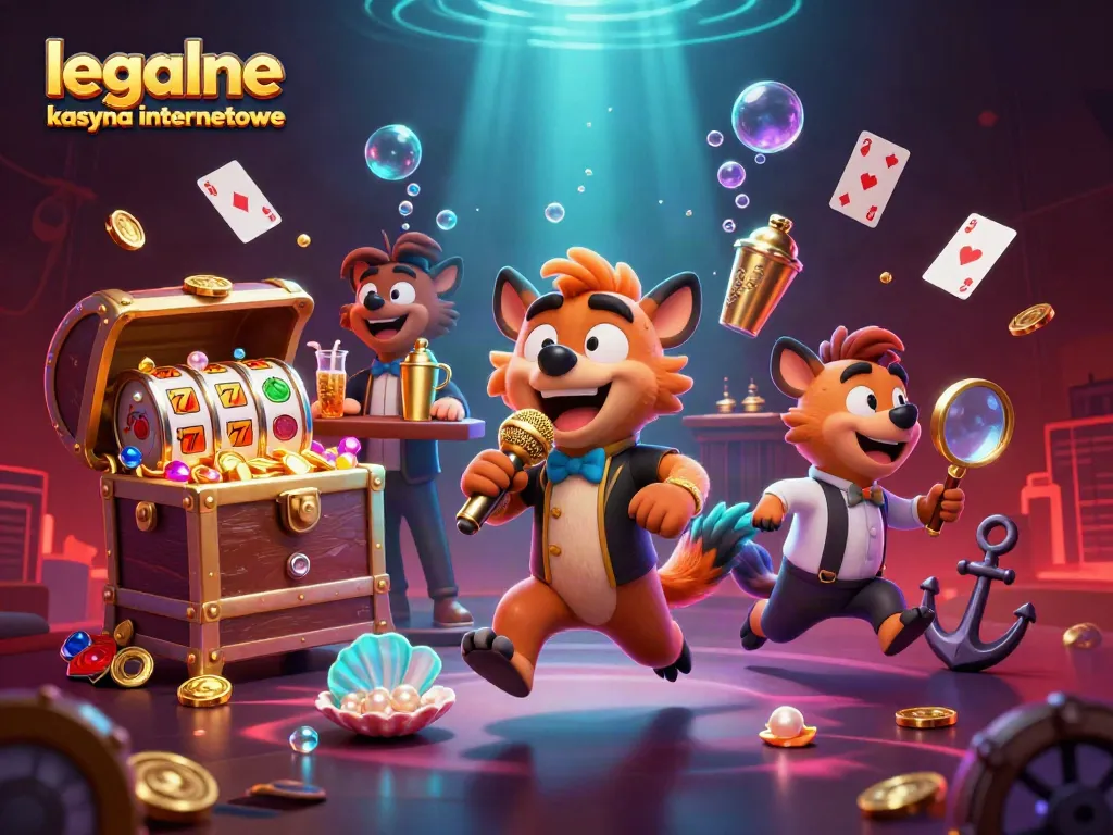 Experience the thrill of legalne kasyna internetowe with a comedic casino scene featuring hyenas, games, and excitement.