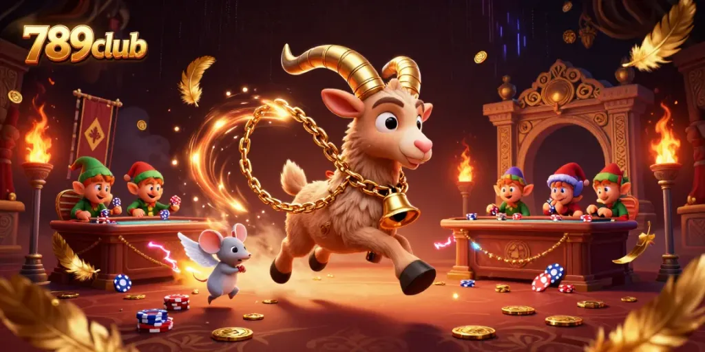 Visualize 789club's thrilling holiday-horror casino scene with Krampus and mischievous elves.