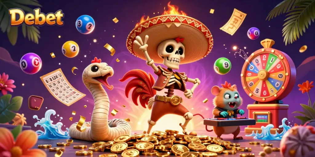 Engage with Debet's exciting 3D casino scene featuring dynamic characters and vibrant gambling elements.