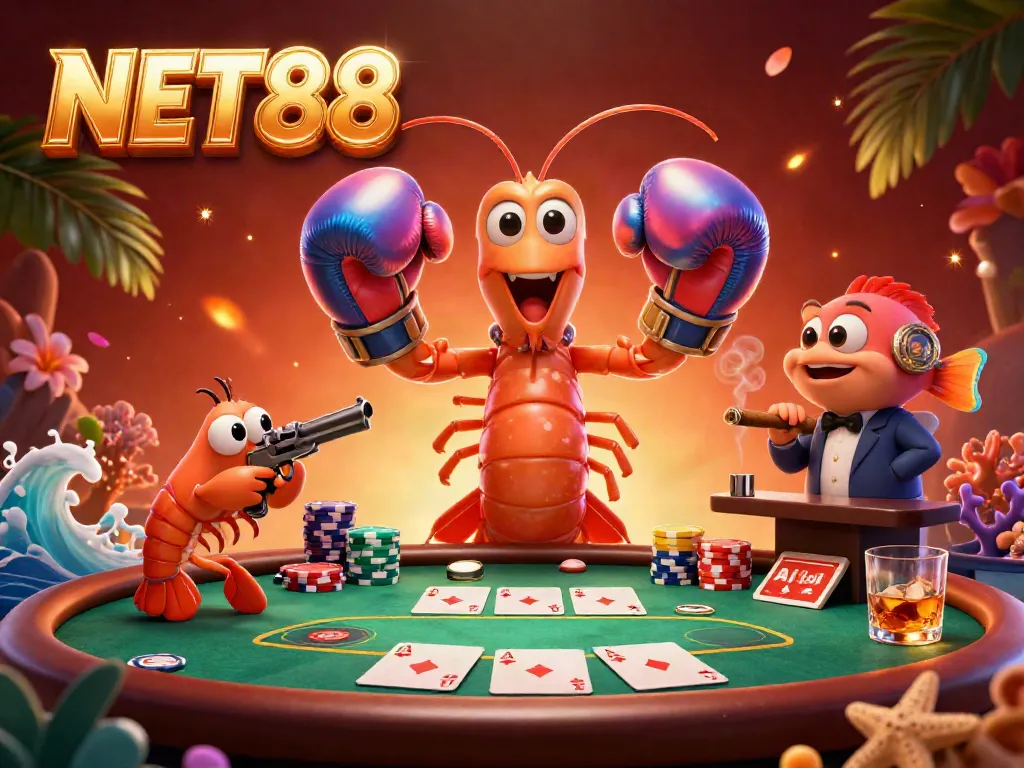Engage in dynamic poker action at NET88 with colorful chips and cards.