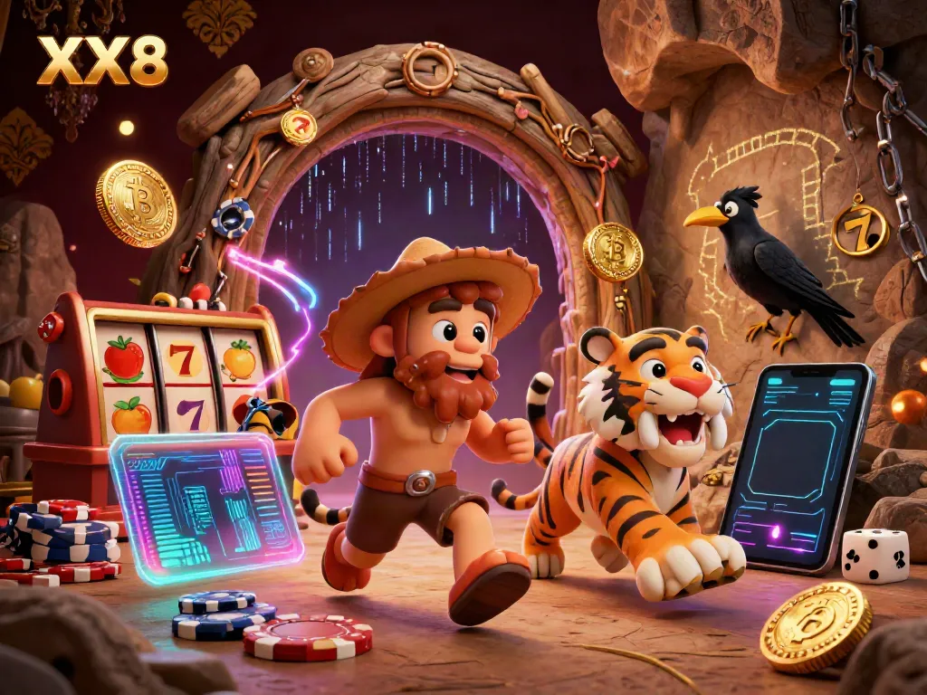 Experience the vibrant energy of XX8 Casino, featuring a dynamic 3D scene with unique gaming elements.