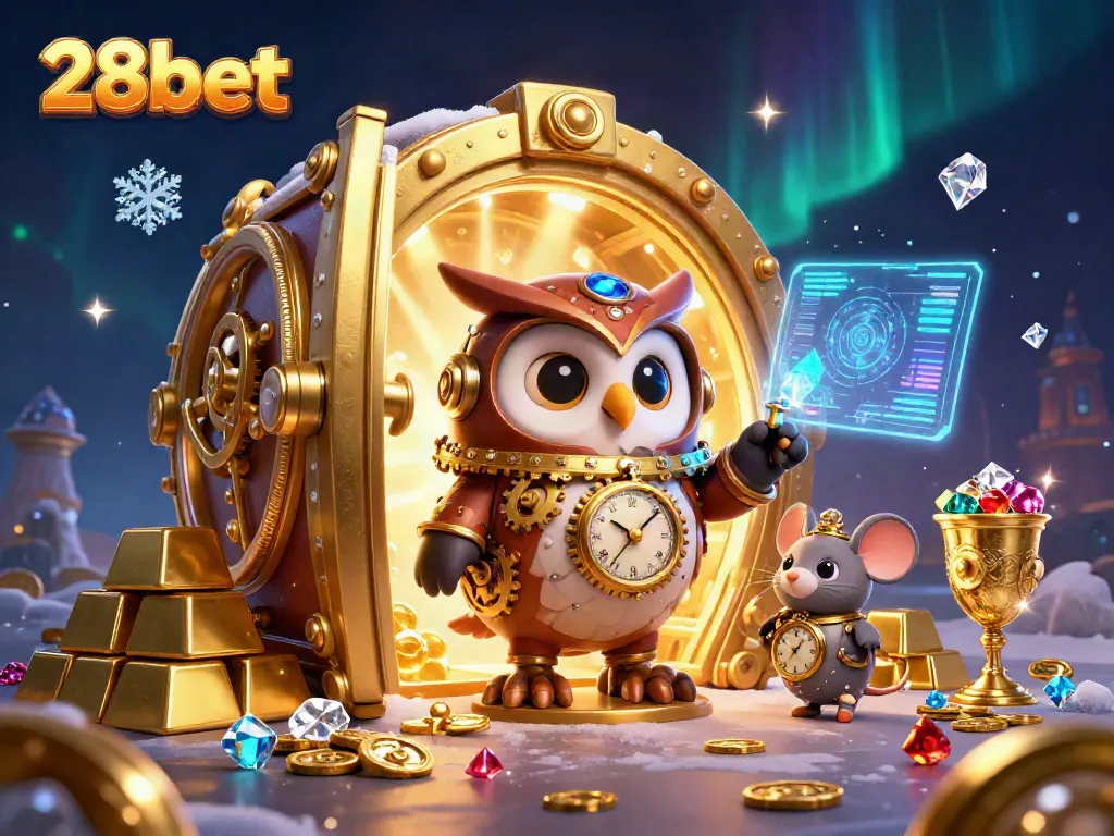 Experience thrilling gaming adventures with 28bet's dynamic casino scene featuring our time-traveler owl.